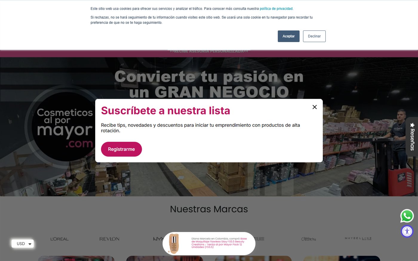 Portada de Cosméticos al por Mayor con tres superposiciones encima